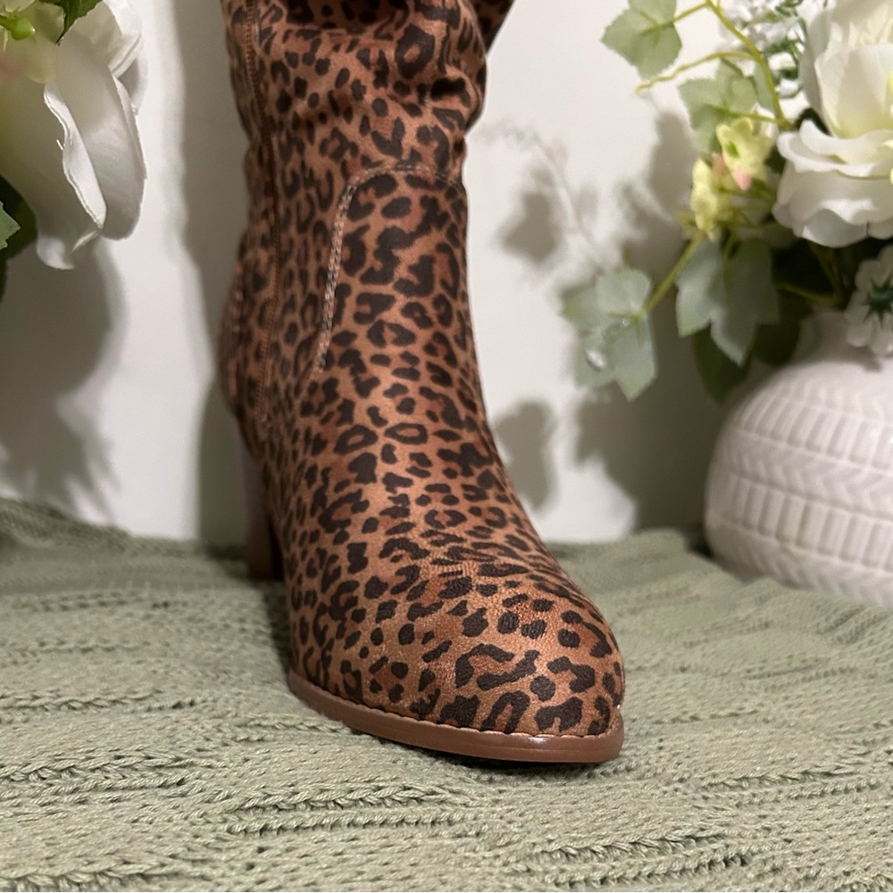 Journee Collection Leopard Print Over-the-Knee Boots - Brown - Picture 4 of 9